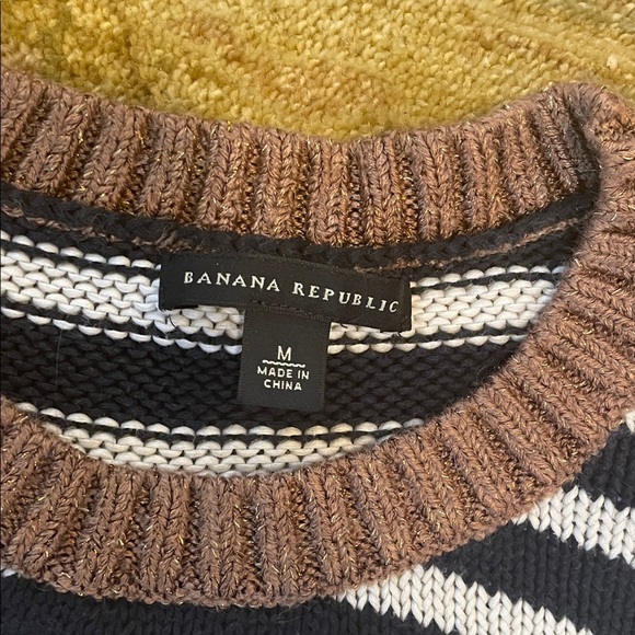 Banana Republic Black and White Striped Sweater with Brown Trim - Picture 2 of 5